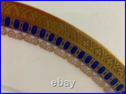 10 ART DECO Silesia DINNER PLATES Antiq Gold Encrusted Cobalt Blue Geometric Tr