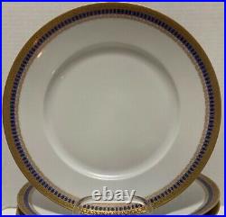 10 ART DECO Silesia DINNER PLATES Antiq Gold Encrusted Cobalt Blue Geometric Tr