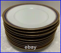 10 ART DECO Silesia DINNER PLATES Antiq Gold Encrusted Cobalt Blue Geometric Tr