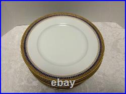 10 ART DECO Silesia DINNER PLATES Antiq Gold Encrusted Cobalt Blue Geometric Tr