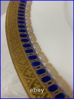 10 ART DECO Silesia DINNER PLATES Antiq Gold Encrusted Cobalt Blue Geometric Tr