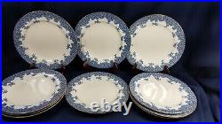 10 Antique Royal Worcester W2279 Blue White Gold Trim 9 3/8 Dinner Plates VGC