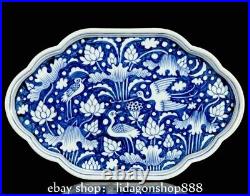 10 Old China Marked Blue White Porcelain Animal Lotus Flower Pattern Plate Tray