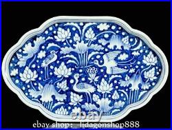10 Old China Marked Blue White Porcelain Animal Lotus Flower Pattern Plate Tray