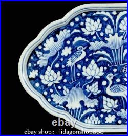 10 Old China Marked Blue White Porcelain Animal Lotus Flower Pattern Plate Tray