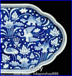 10 Old China Marked Blue White Porcelain Animal Lotus Flower Pattern Plate Tray
