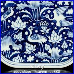 10 Old China Marked Blue White Porcelain Animal Lotus Flower Pattern Plate Tray