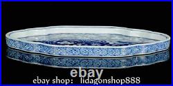 10 Old China Marked Blue White Porcelain Animal Lotus Flower Pattern Plate Tray