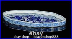 10 Old China Marked Blue White Porcelain Animal Lotus Flower Pattern Plate Tray
