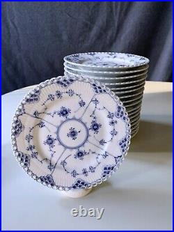 10 ROYAL COPENHAGEN BLUE FLUTED FULL LACE Salad Side Plates 1087 1st Quality