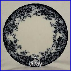 10 flow blue sm dinner PLATES, Chatsworth, Keeling & Co, rocaille, roses, 9.5