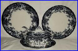 10 flow blue sm dinner PLATES, Chatsworth, Keeling & Co, rocaille, roses, 9.5