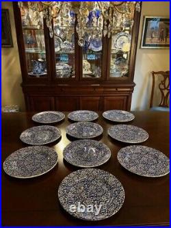 10queens / England Calico Blue & White Chintz Floral Dinner Plates