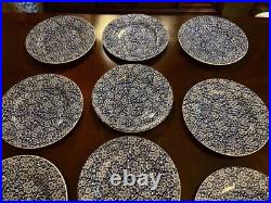 10queens / England Calico Blue & White Chintz Floral Dinner Plates