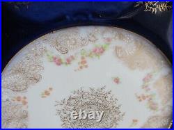 11 Pcs Th Haviland Limoges France Cobalt Gold Raised Floral 8 3/4 Lunch Plates