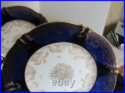 11 Pcs Th Haviland Limoges France Cobalt Gold Raised Floral 8 3/4 Lunch Plates