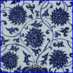 12 China old antique Porcelain Ming Xuande Blue & white Peony Pattern Plate