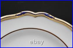 12 Copeland Spode Stafford Blue Leaf & Gold Dinner Plates T. Goode 10.5 9688