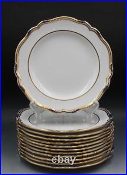 12 Copeland Spode Stafford Blue Leaf & Gold Dinner Plates T. Goode 10.5 9688
