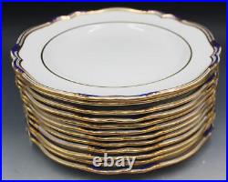 12 Copeland Spode Stafford Blue Leaf & Gold Dinner Plates T. Goode 10.5 9688