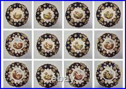 (12) Ridgway Regency Porcelain Loop Sprigged Landscape Dessert Plates 941 c 1810