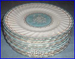 12 Royal Doulton Dinner Plates H4873 Vintage Swirl Gold Blue White Enamel Center
