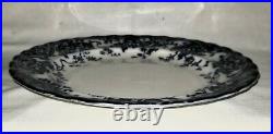 12 flow blue dinner PLATES, Chatsworth, Keeling & Co, rocaille, roses, 10.5