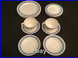 14 Piece Wedgwood Embossed Queensware Set White Blue Salad Bread Plate Cup Sauce