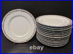 14 Vintage LIMOGES 8.3 LUNCHEON PLATES Pink Roses Blue Band Gold Tr Bernardaud