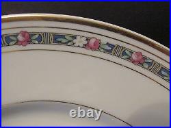 14 Vintage LIMOGES 8.3 LUNCHEON PLATES Pink Roses Blue Band Gold Tr Bernardaud