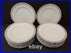 14 Vintage LIMOGES 8.3 LUNCHEON PLATES Pink Roses Blue Band Gold Tr Bernardaud