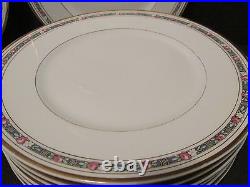 14 Vintage LIMOGES 8.3 LUNCHEON PLATES Pink Roses Blue Band Gold Tr Bernardaud