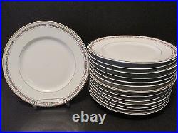 14 Vintage LIMOGES 8.3 LUNCHEON PLATES Pink Roses Blue Band Gold Tr Bernardaud