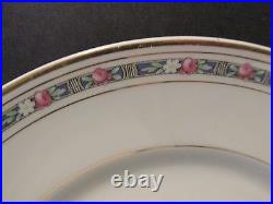 14 Vintage LIMOGES 8.3 LUNCHEON PLATES Pink Roses Blue Band Gold Tr Bernardaud