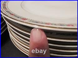 14 Vintage LIMOGES 8.3 LUNCHEON PLATES Pink Roses Blue Band Gold Tr Bernardaud