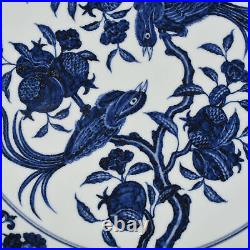 15.7 Antique dynasty Porcelain xuande mark Blue white flower Fruits bird plate