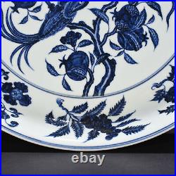 15.7 Antique dynasty Porcelain xuande mark Blue white flower Fruits bird plate