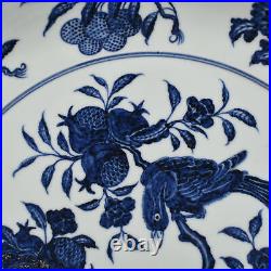 15.7 Antique dynasty Porcelain xuande mark Blue white flower Fruits bird plate