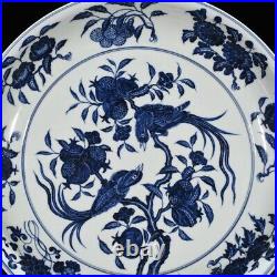 15.7 Antique dynasty Porcelain xuande mark Blue white flower Fruits bird plate