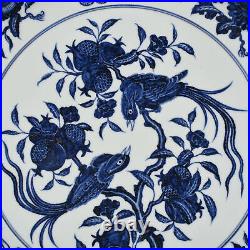 15.7 Antique dynasty Porcelain xuande mark Blue white flower Fruits bird plate