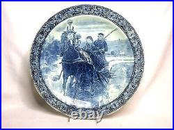 15 ½ Antique Boch DELFT Blue Wall Charger Plate Horse Sleigh Ride Winter Mint