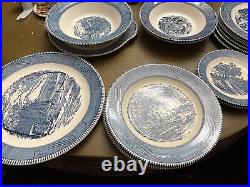 15 Royal Currier & Ives Harvest Old Grist Mill Blue White Dinner Plate