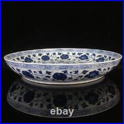 16 Old yuan dynasty Porcelain Blue white interlock branch flowers plants plate