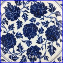 16 Old yuan dynasty Porcelain Blue white interlock branch flowers plants plate