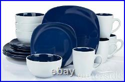 16 Piece two tone Blue / White Square Dinner set Plates Bowls Mugs Crockery Set