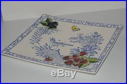$170! NEW GIEN FRANCE OISEAU BLEU SQUARE PLATE tray blue white platter