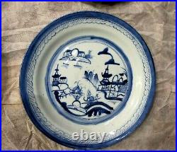 1780 Antique Chinese Canton Blue & white Porcelain Plate x 4 Qianlong Export 10