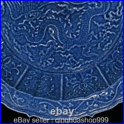 17.6 XuanDe Marked Blue White Porcelain Dragon Beast Pattern Tray Plate Pair