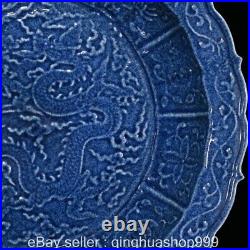 17.6 XuanDe Marked Blue White Porcelain Dragon Beast Pattern Tray Plate Pair