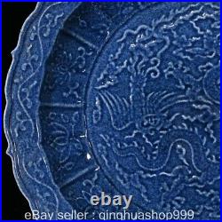 17.6 XuanDe Marked Blue White Porcelain Dragon Beast Pattern Tray Plate Pair